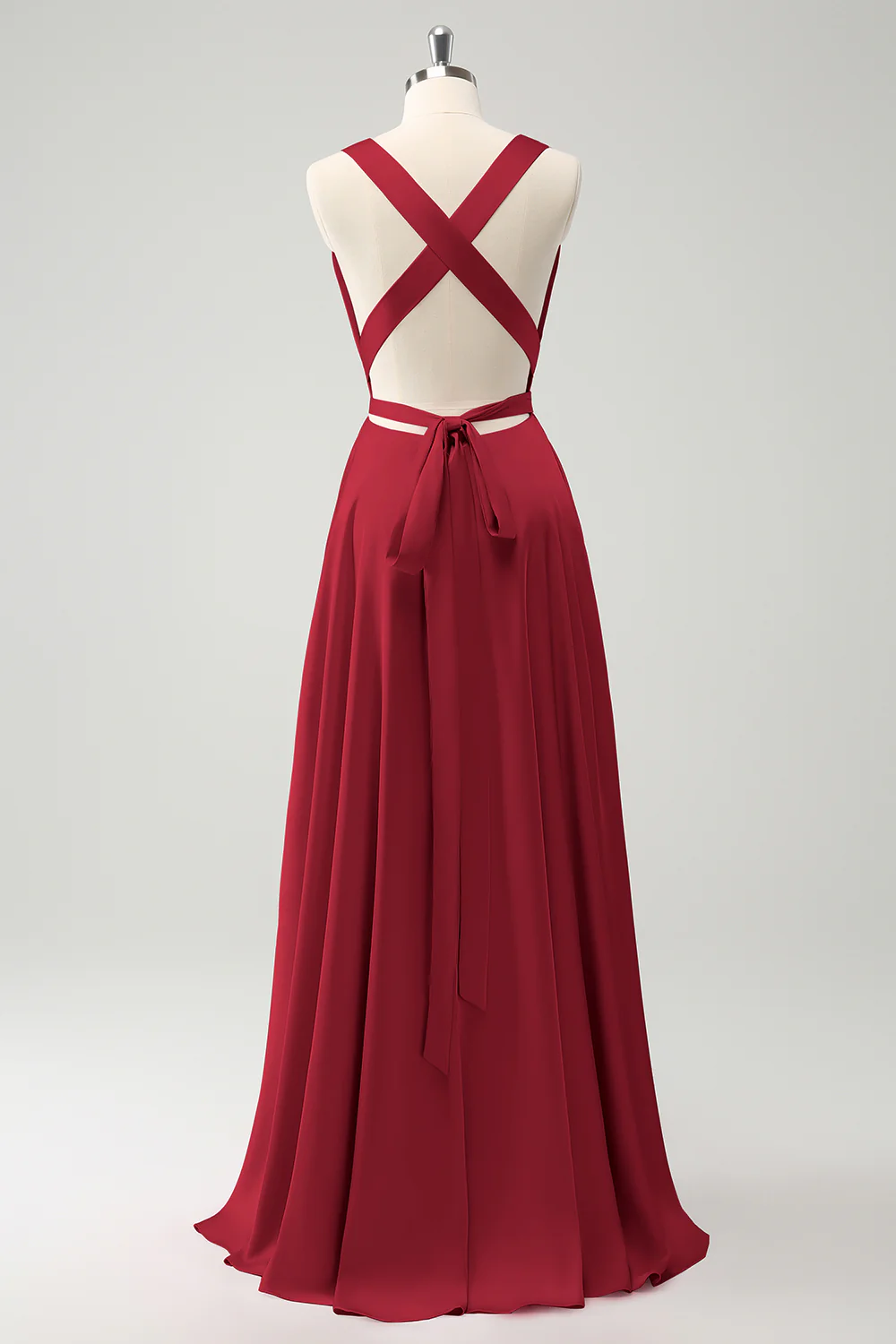 Robe de demoiselle d’honneur dos nu à col en V rose A Line avec fente - Image 10