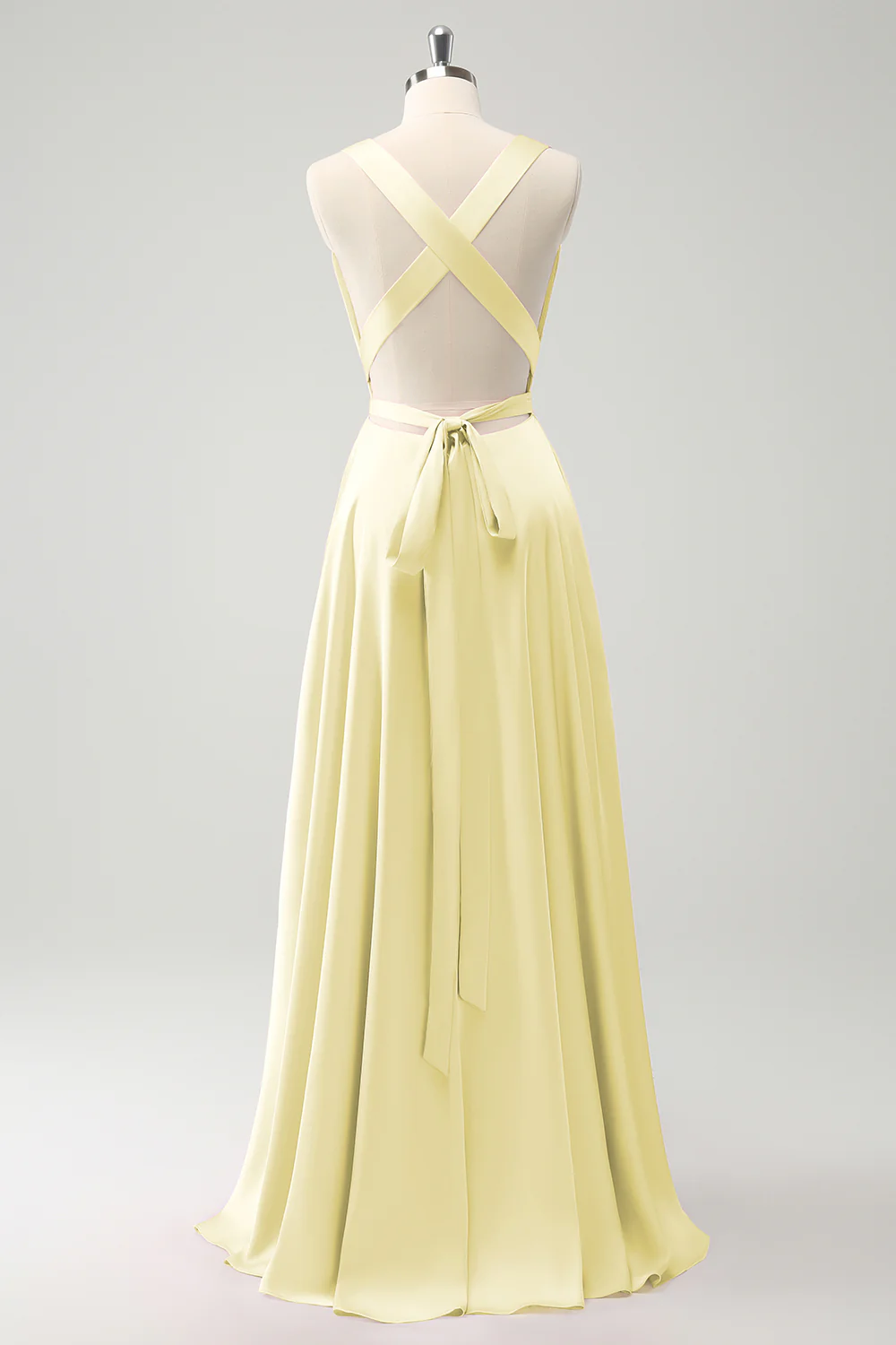 Robe de demoiselle d’honneur dos nu à col en V rose A Line avec fente - Image 14