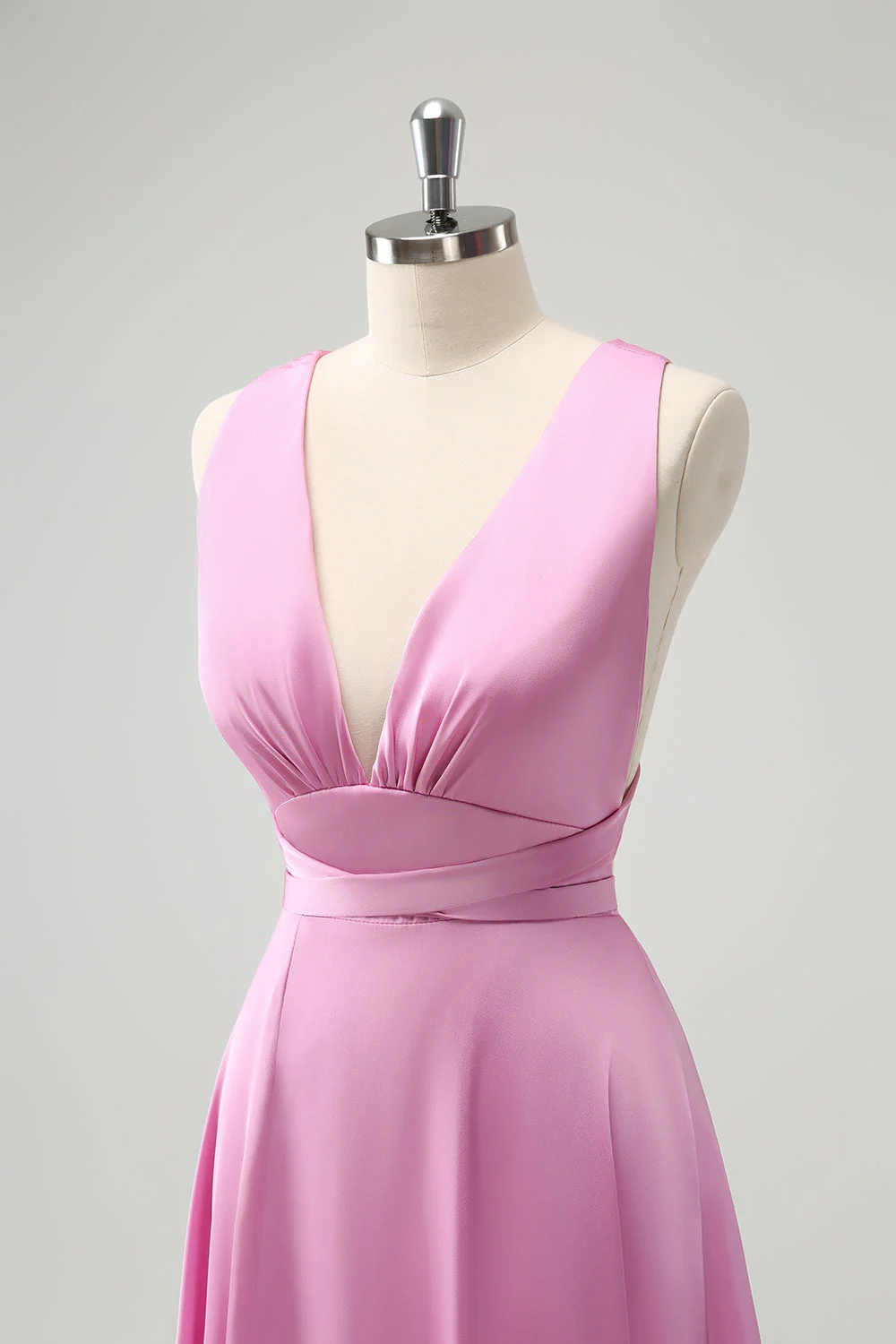 Robe de demoiselle d’honneur dos nu à col en V rose A Line avec fente - Image 6
