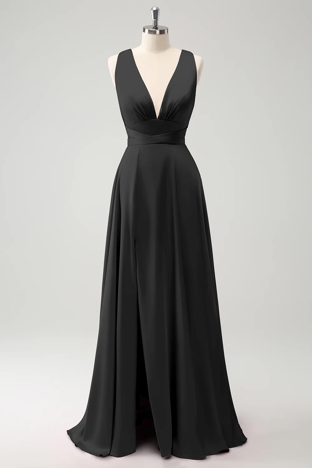 Robe de demoiselle d’honneur dos nu à col en V rose A Line avec fente - Image 7