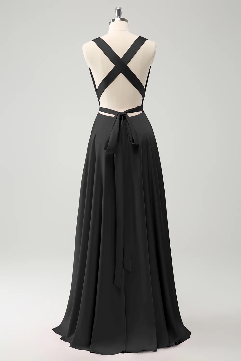 Robe de demoiselle d’honneur dos nu à col en V rose A Line avec fente - Image 8