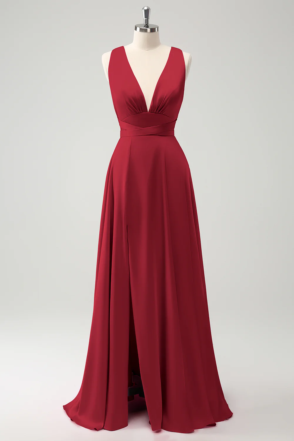 Robe de demoiselle d’honneur dos nu à col en V rose A Line avec fente - Image 9