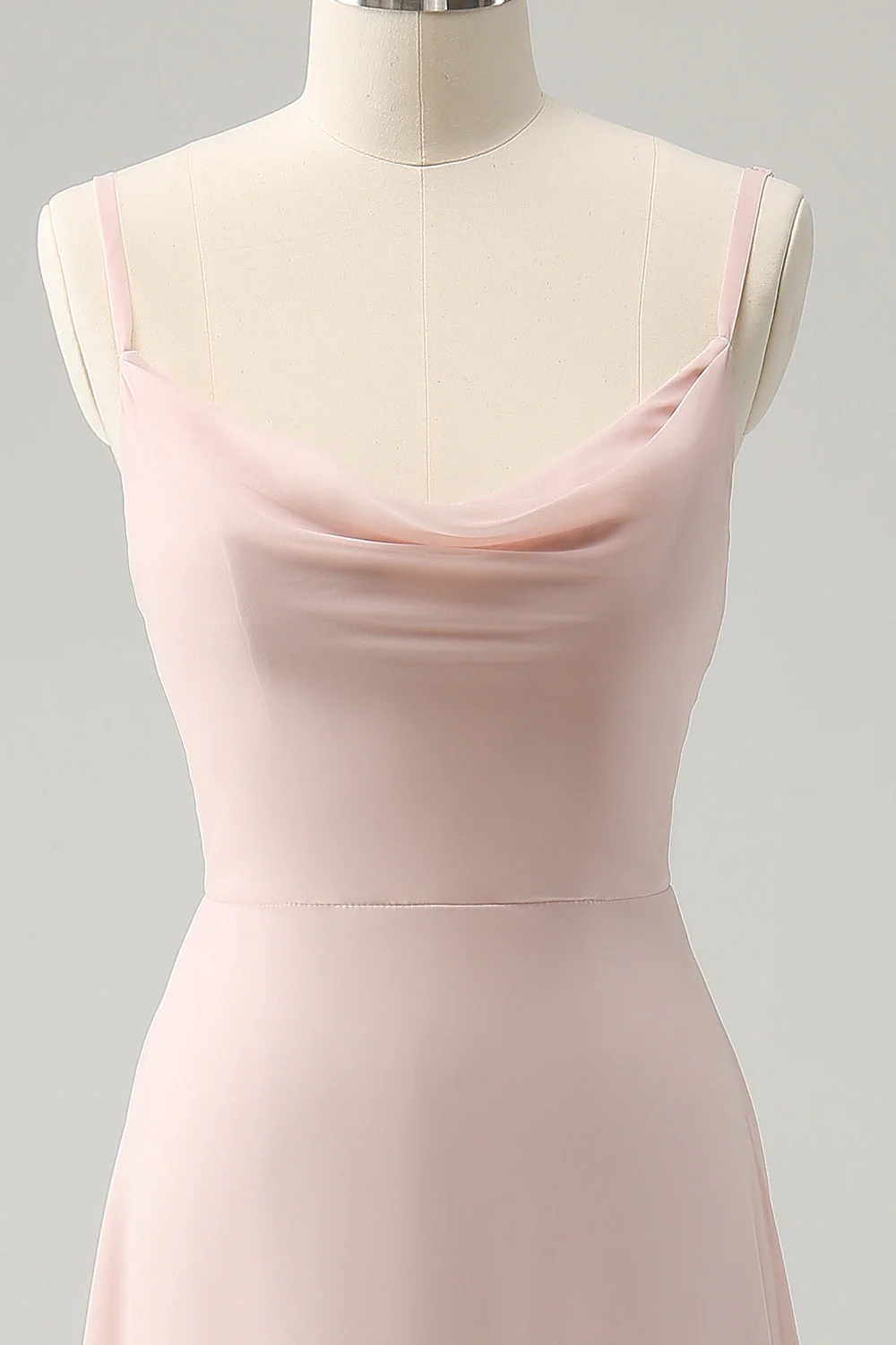 Robe de demoiselle d’honneur en mousseline de soie à bretelles spaghetti rose - Image 4