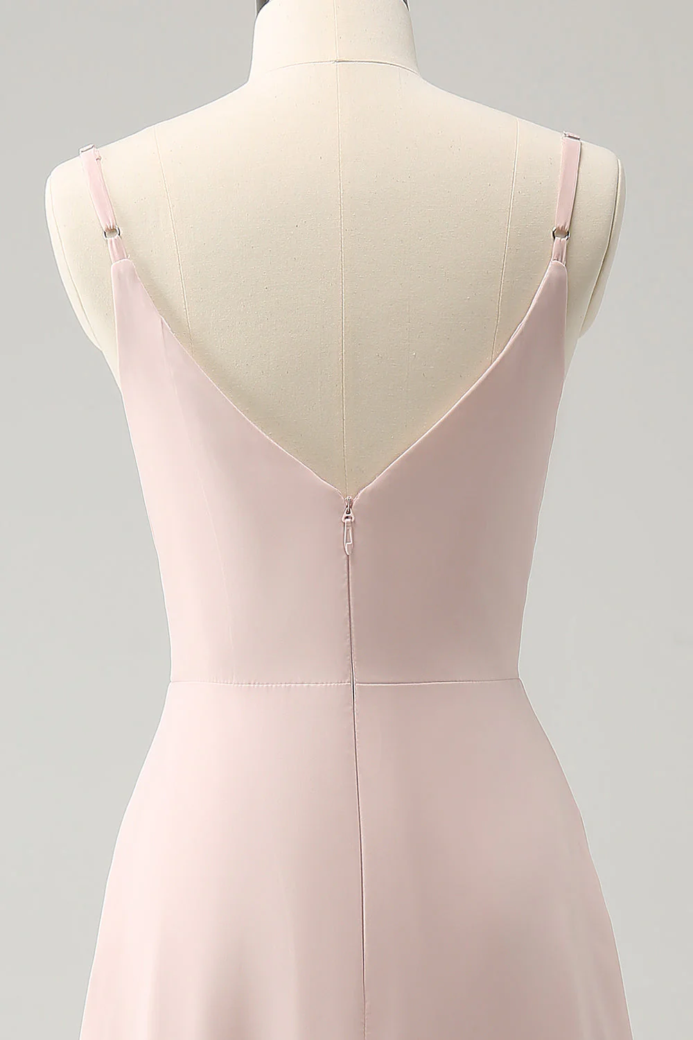 Robe de demoiselle d’honneur en mousseline de soie à bretelles spaghetti rose - Image 5