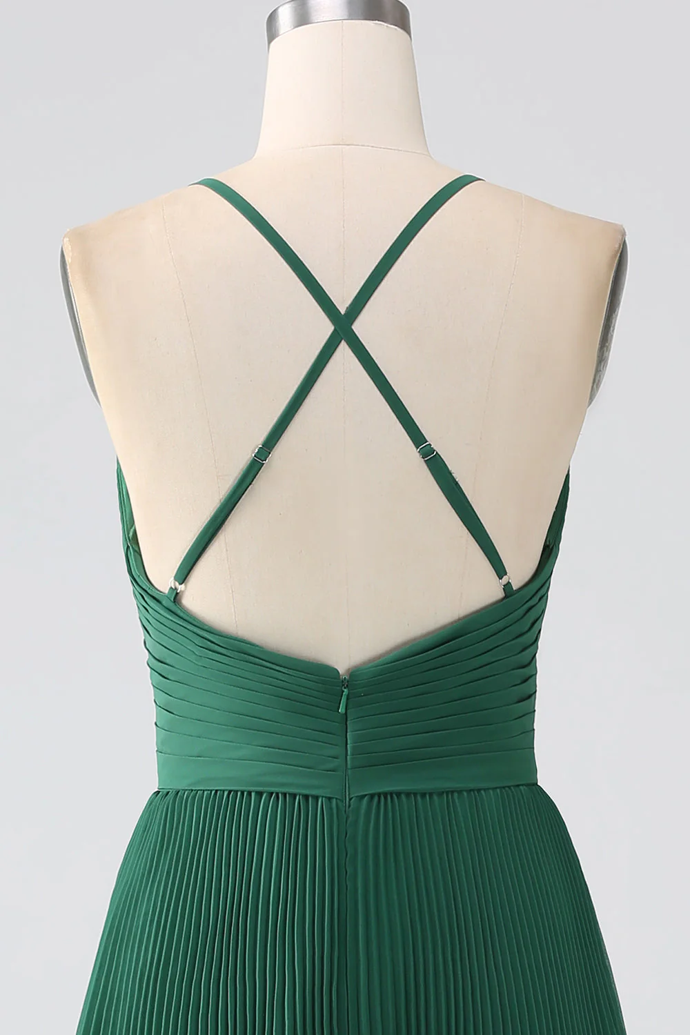 Robe de demoiselle d’honneur en mousseline de soie à plusieurs niveaux vert foncé avec plissée - Image 5