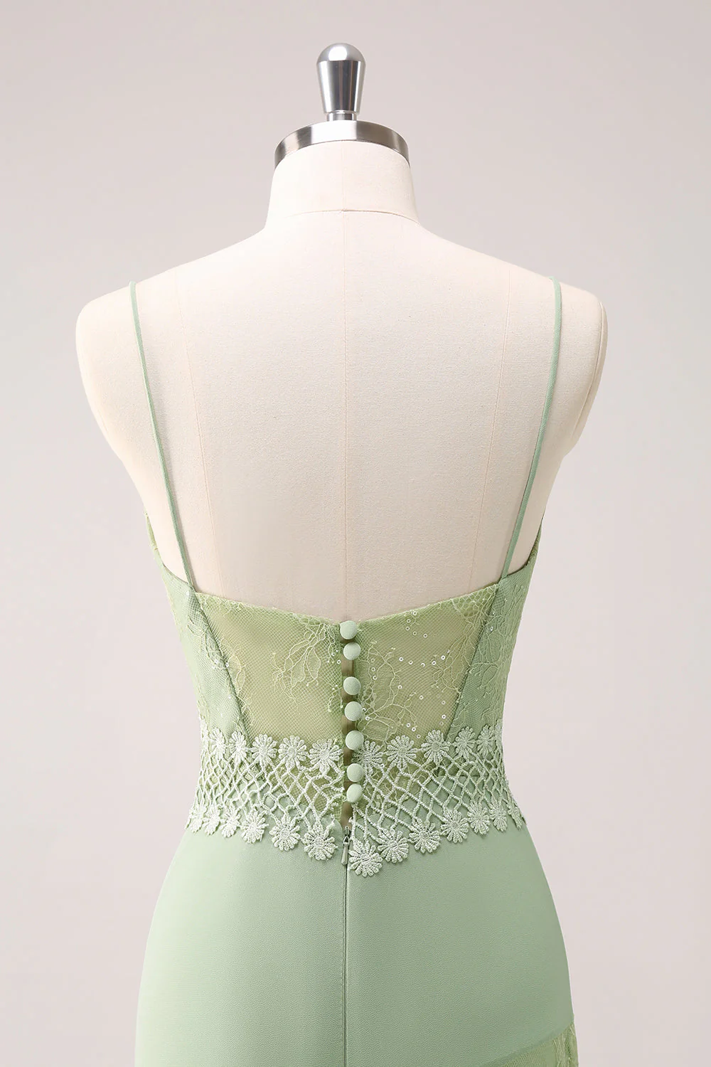 Robe de demoiselle d’honneur en mousseline de soie à volants floral vert avec dentelle - Image 5