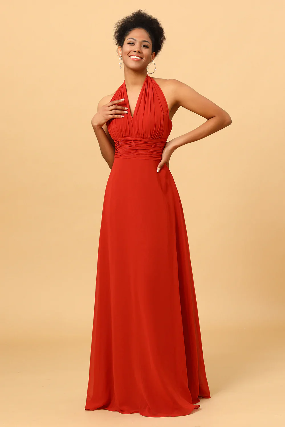 Robe de demoiselle d’honneur en mousseline de soie convertible rouge rouille - Image 5