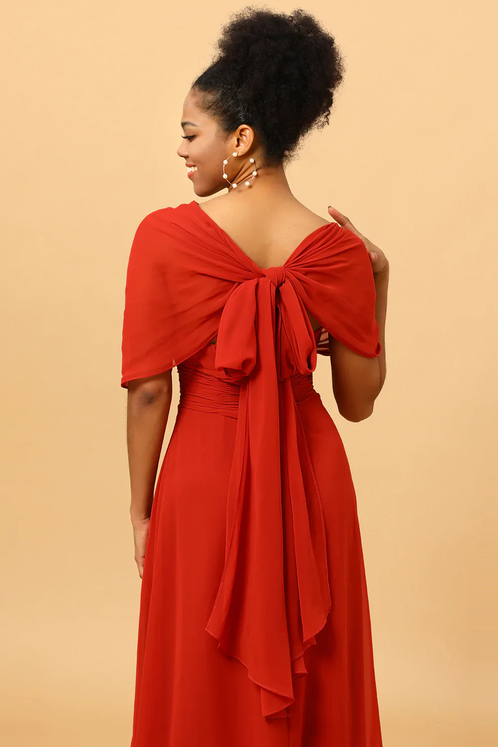 Robe de demoiselle d’honneur en mousseline de soie convertible rouge rouille - Image 8