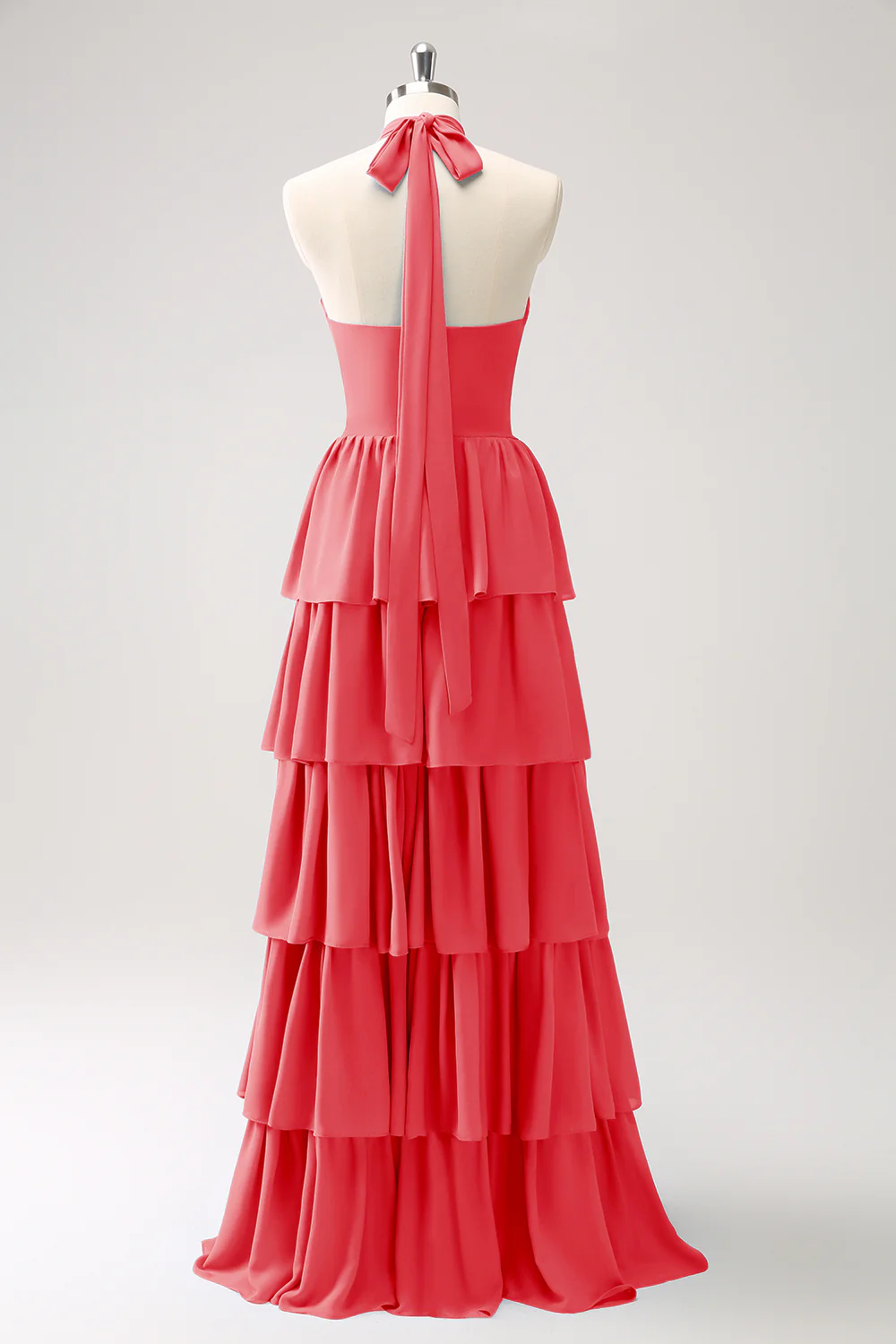 Robe de demoiselle d’honneur en mousseline de soie Paon à plusieurs niveaux avec fleur - Image 10