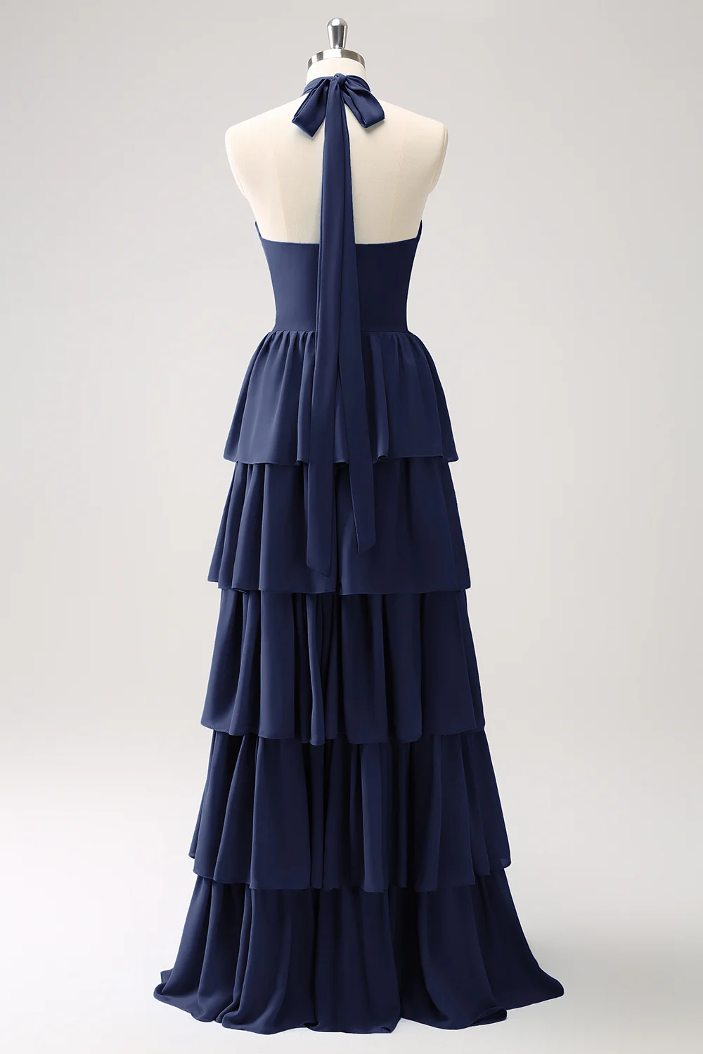 Robe de demoiselle d’honneur en mousseline de soie Paon à plusieurs niveaux avec fleur - Image 12