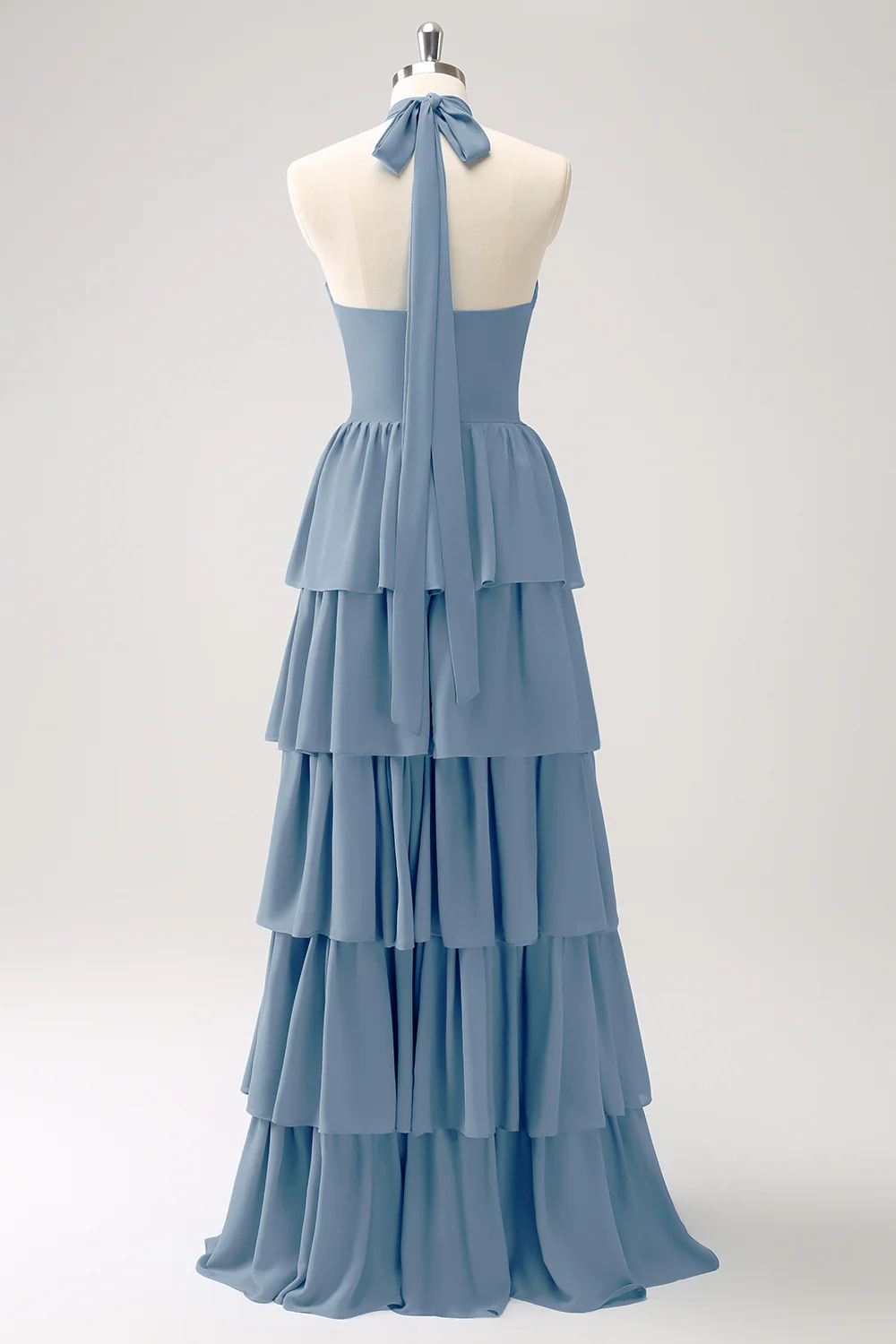 Robe de demoiselle d’honneur en mousseline de soie Paon à plusieurs niveaux avec fleur - Image 14