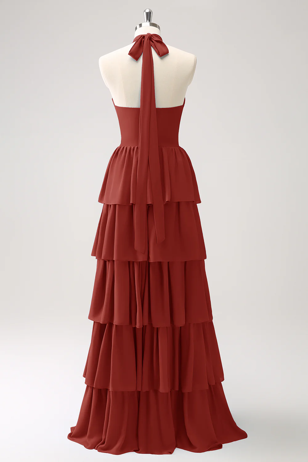 Robe de demoiselle d’honneur en mousseline de soie Paon à plusieurs niveaux avec fleur - Image 18
