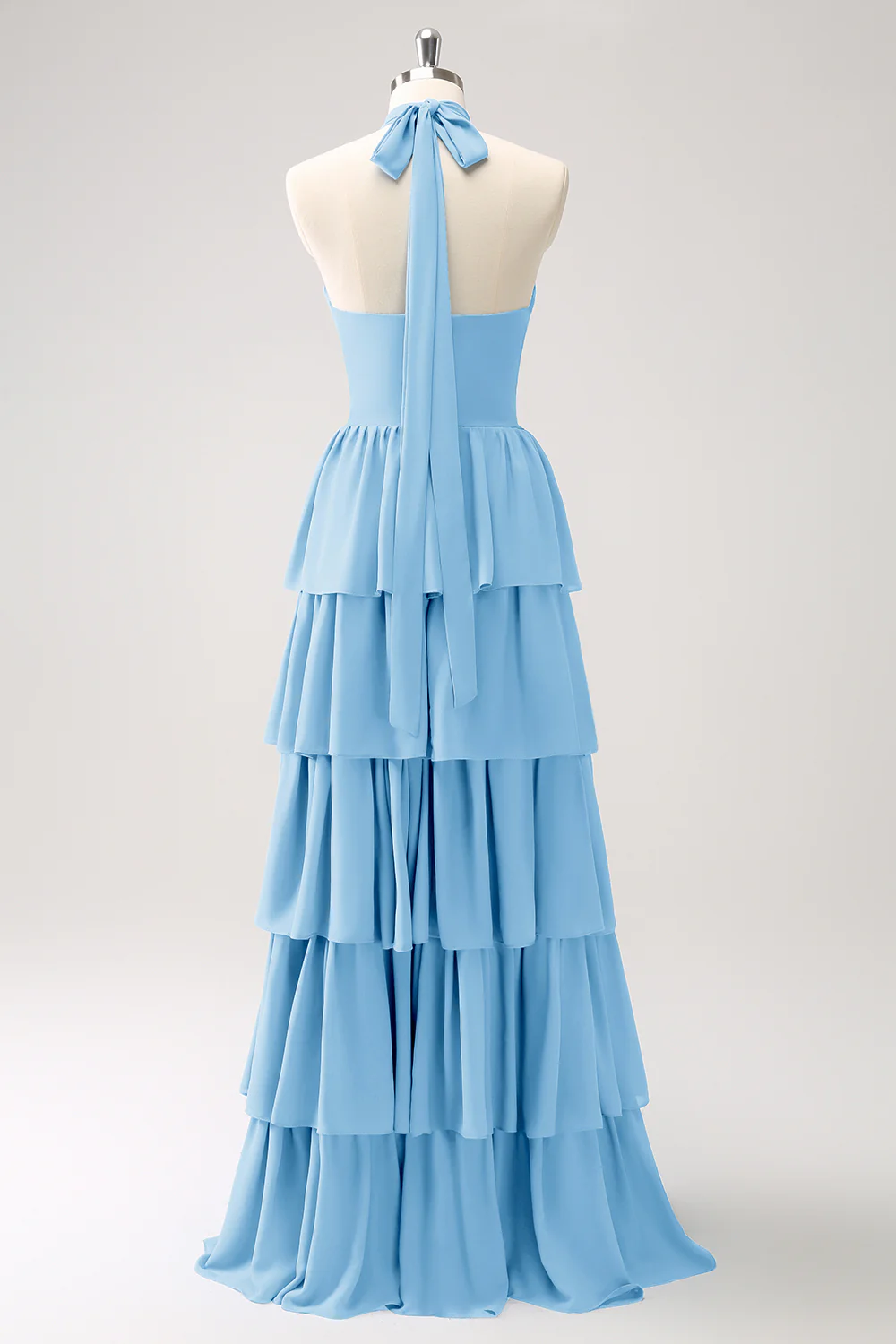 Robe de demoiselle d’honneur en mousseline de soie Paon à plusieurs niveaux avec fleur - Image 20