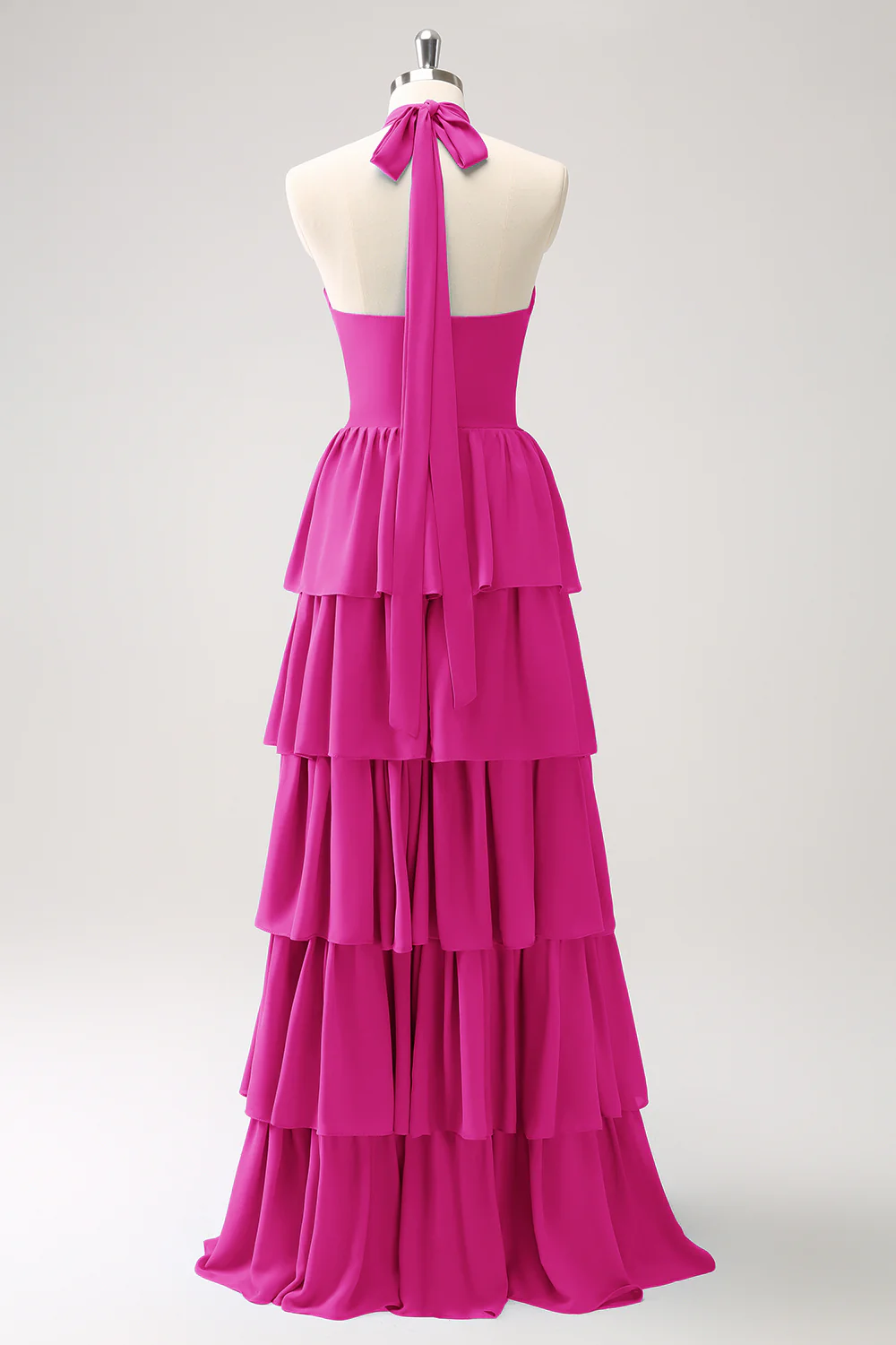 Robe de demoiselle d’honneur en mousseline de soie Paon à plusieurs niveaux avec fleur - Image 22