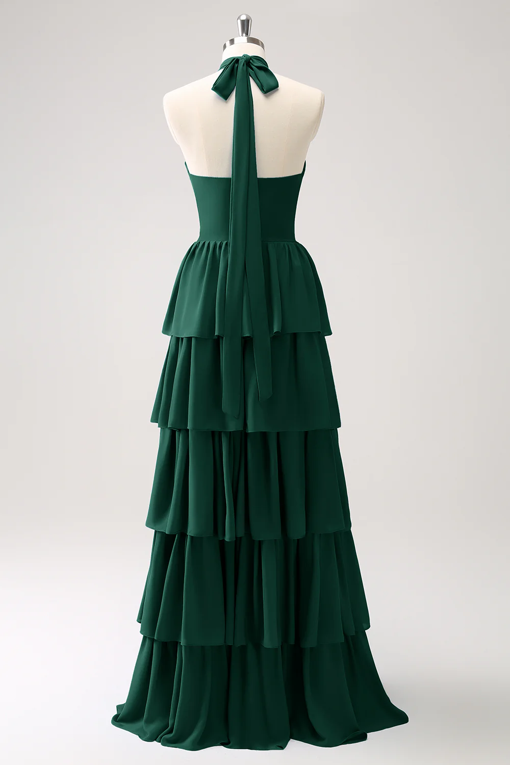 Robe de demoiselle d’honneur en mousseline de soie Paon à plusieurs niveaux avec fleur - Image 4