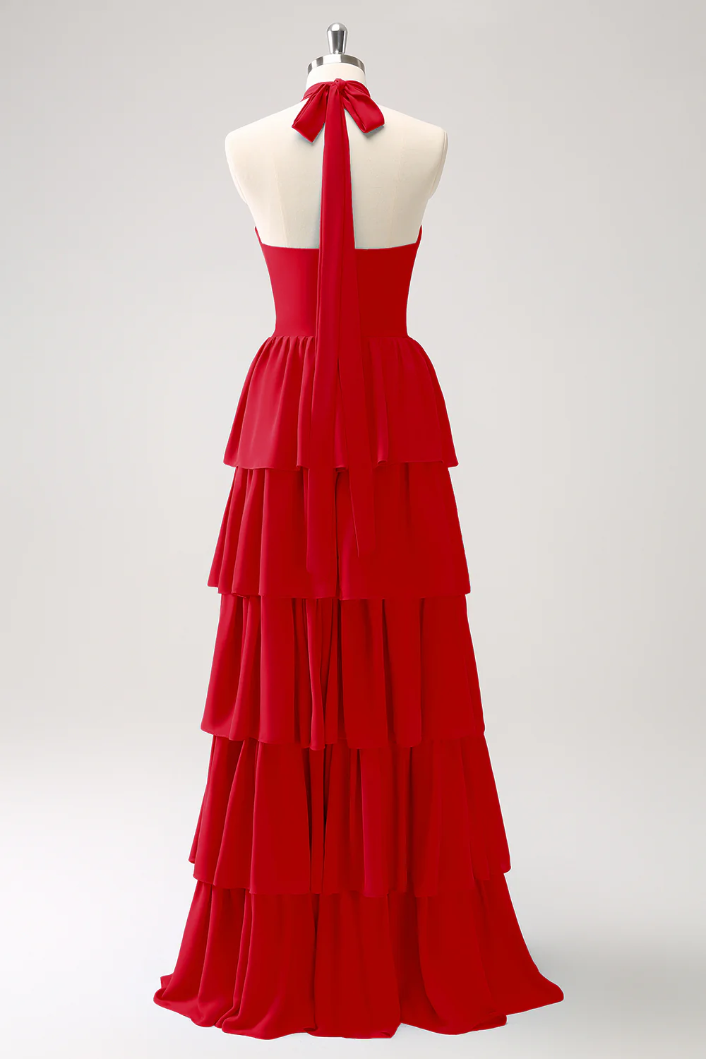 Robe de demoiselle d’honneur en mousseline de soie Paon à plusieurs niveaux avec fleur - Image 6