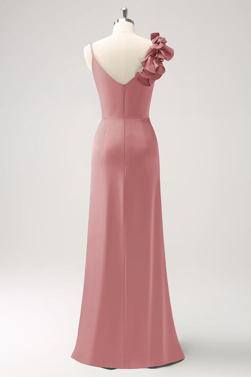 Robe de demoiselle d’honneur en satin plissé vert olive avec fente - Image 18