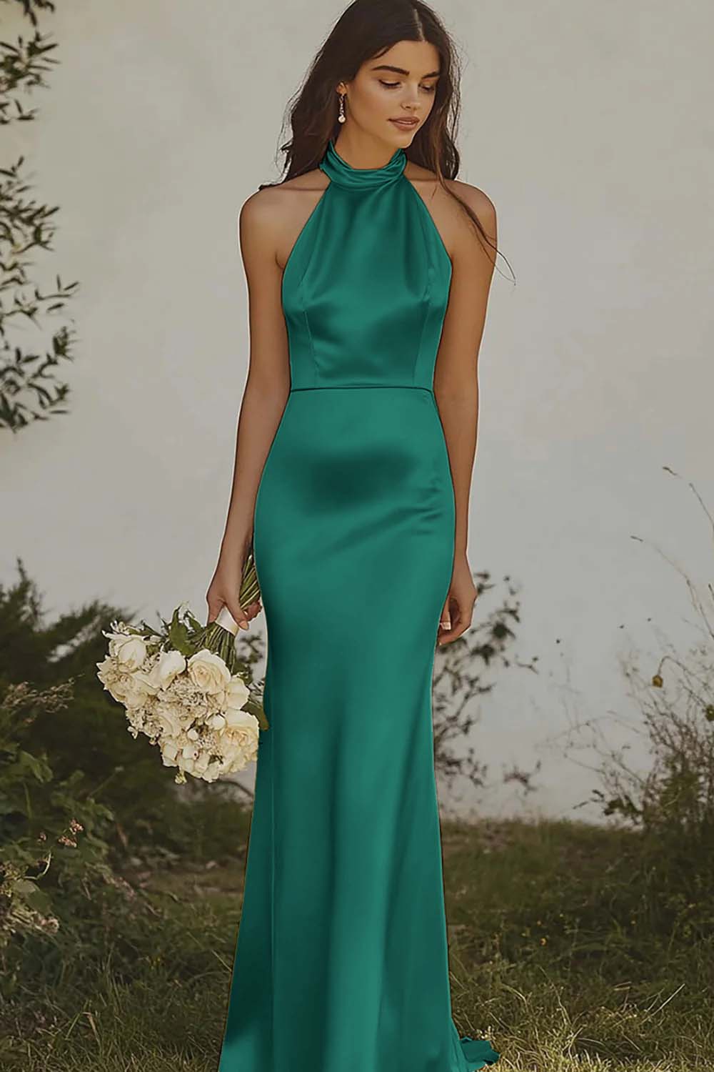Robe de demoiselle d’honneur en satin sirène licol jaune clair - Image 9