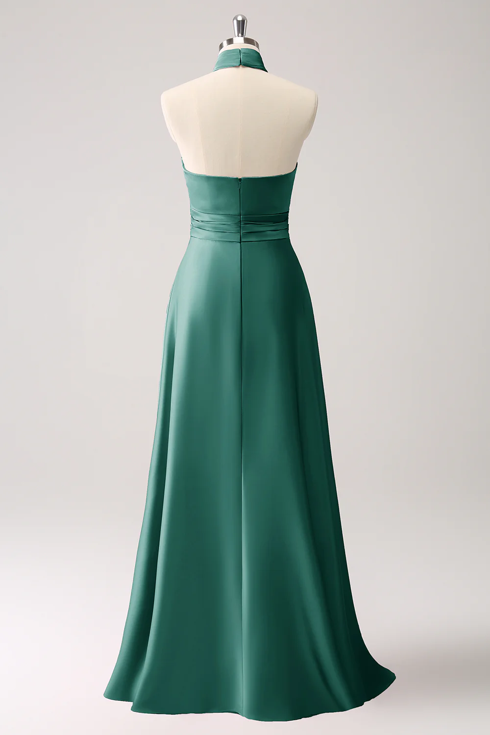Robe de demoiselle d’honneur en satin trapèze rose avec fente - Image 10
