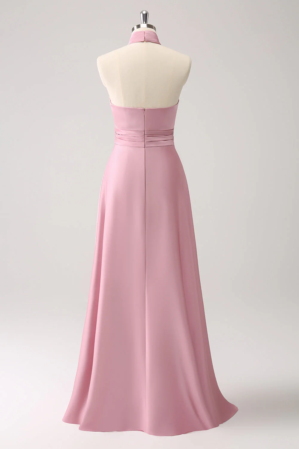 Robe de demoiselle d’honneur en satin trapèze Taupe avec fente - Image 12