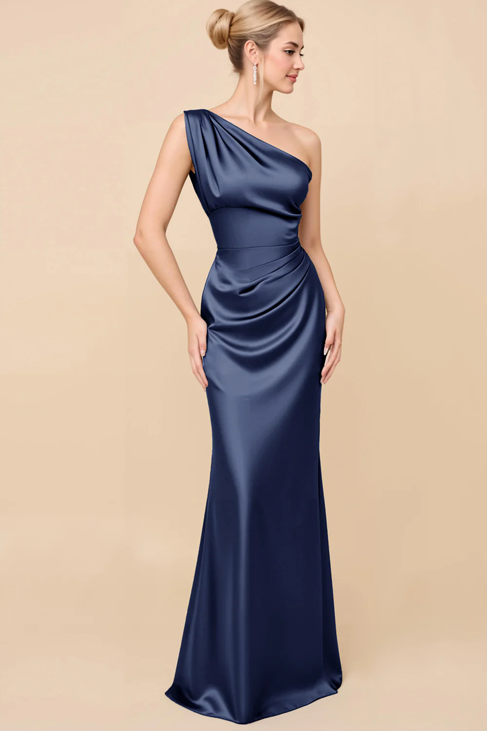 Robe de demoiselle d’honneur froncée en eucalyptus à une épaule - Image 11