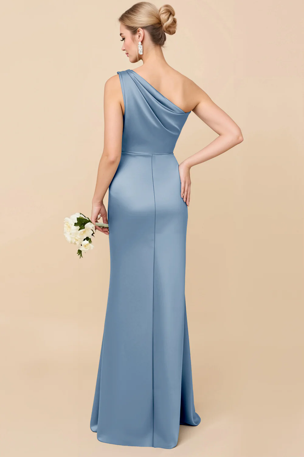 Robe de demoiselle d’honneur froncée en eucalyptus à une épaule - Image 16