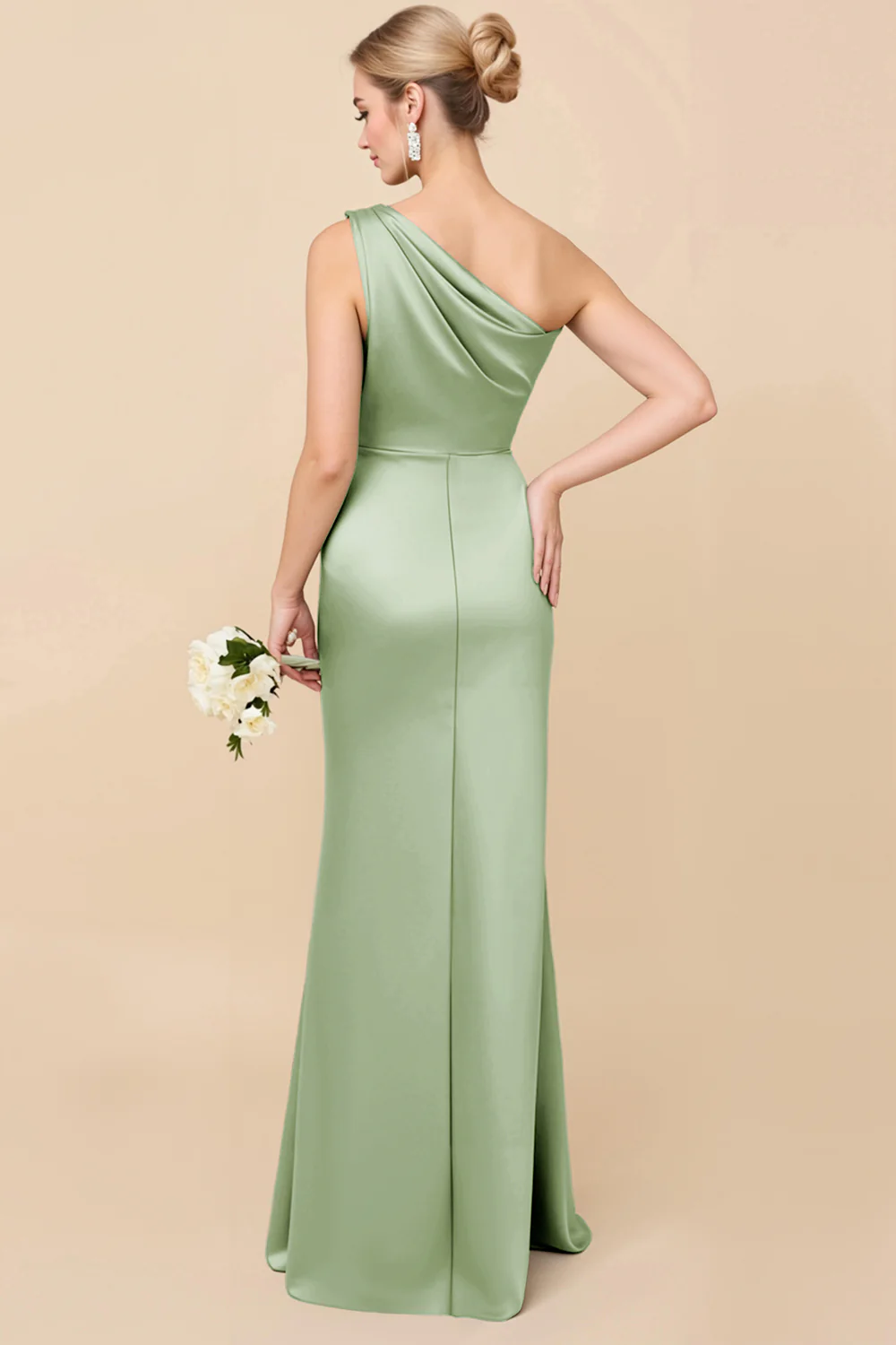 Robe de demoiselle d’honneur froncée en eucalyptus à une épaule - Image 18