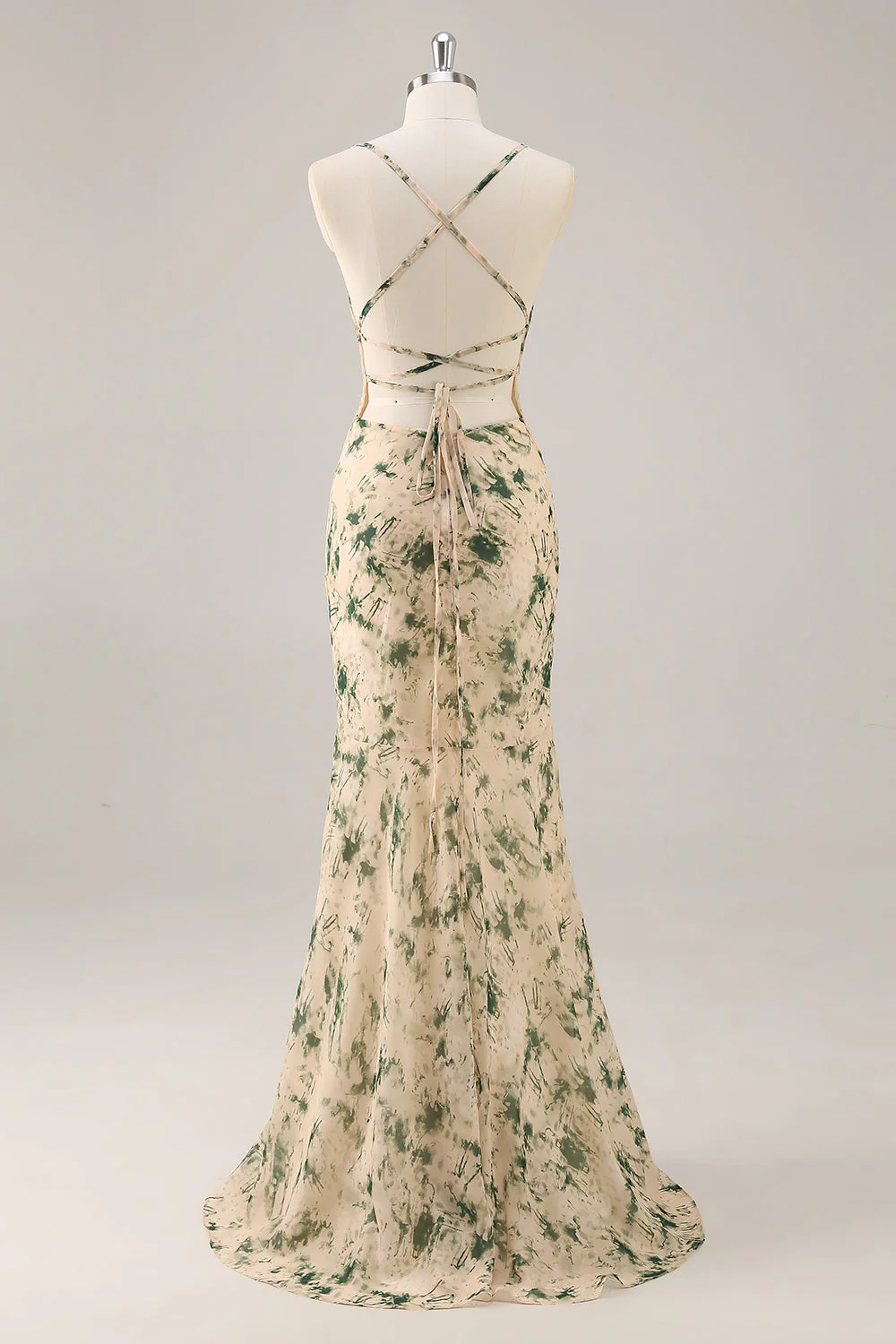 Robe de demoiselle d’honneur imprimée sirène florale champagne avec fente - Image 8