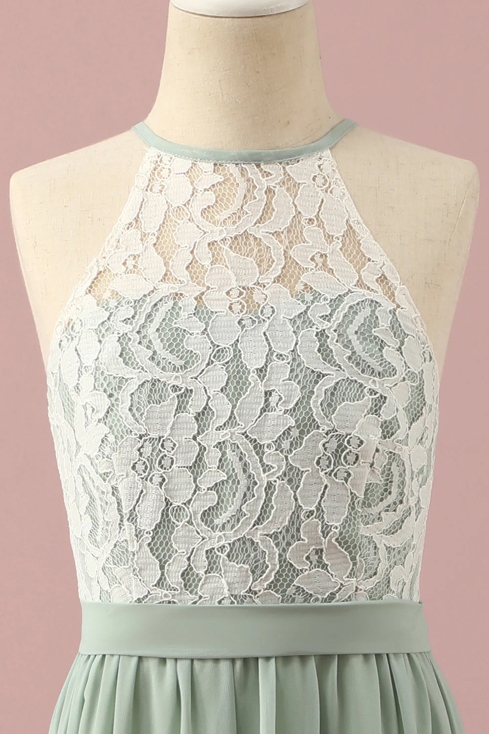 Robe de demoiselle d’honneur junior en dentelle verte et en mousseline de soie - Image 4