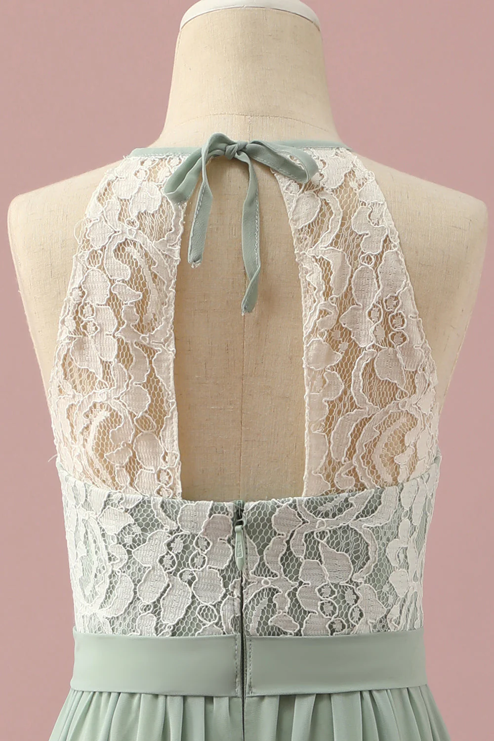 Robe de demoiselle d’honneur junior en dentelle verte et en mousseline de soie - Image 5