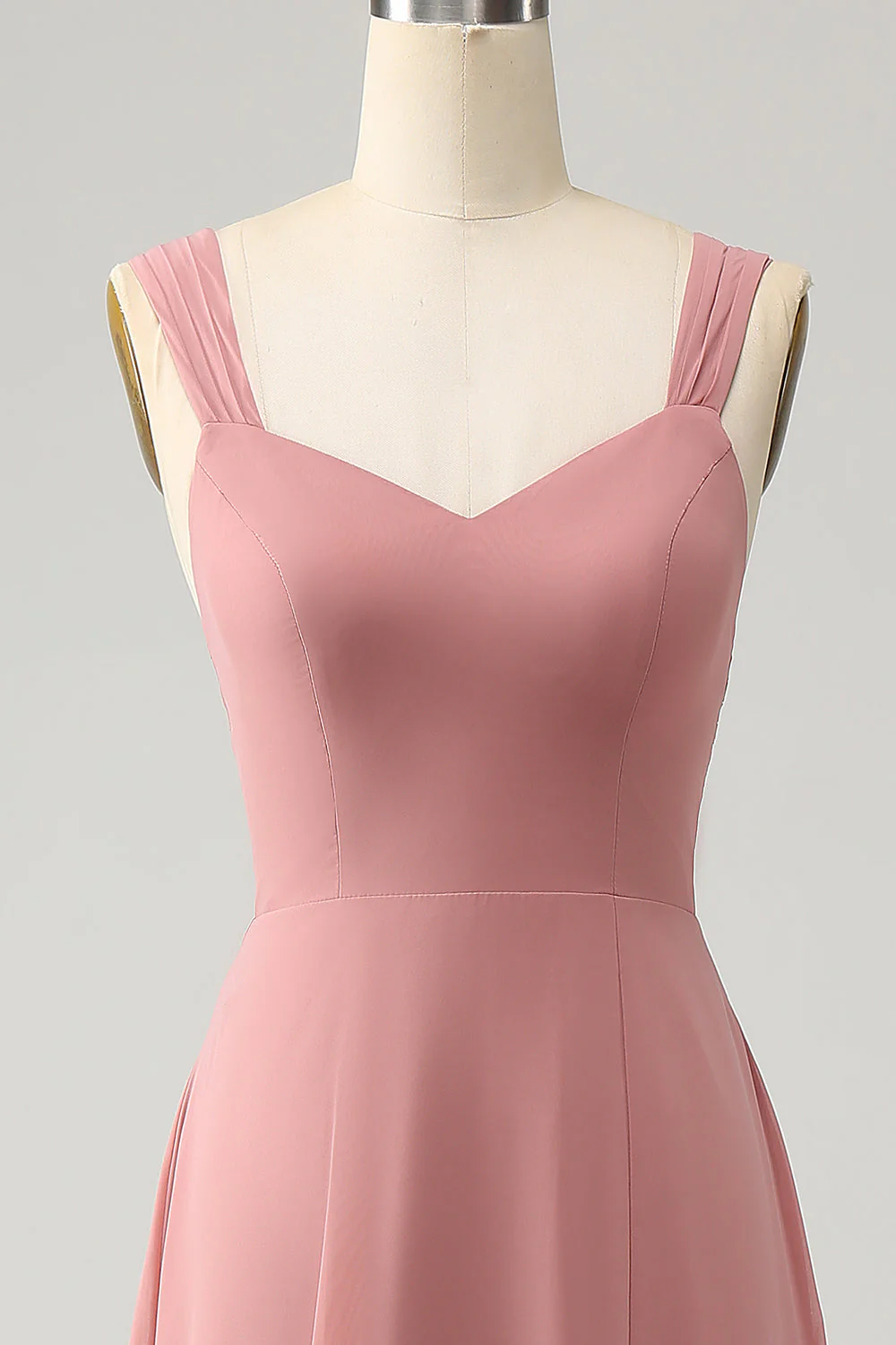 Robe de demoiselle d’honneur longue à bretelles spaghetti en ligne rouge brique avec fente - Image 4