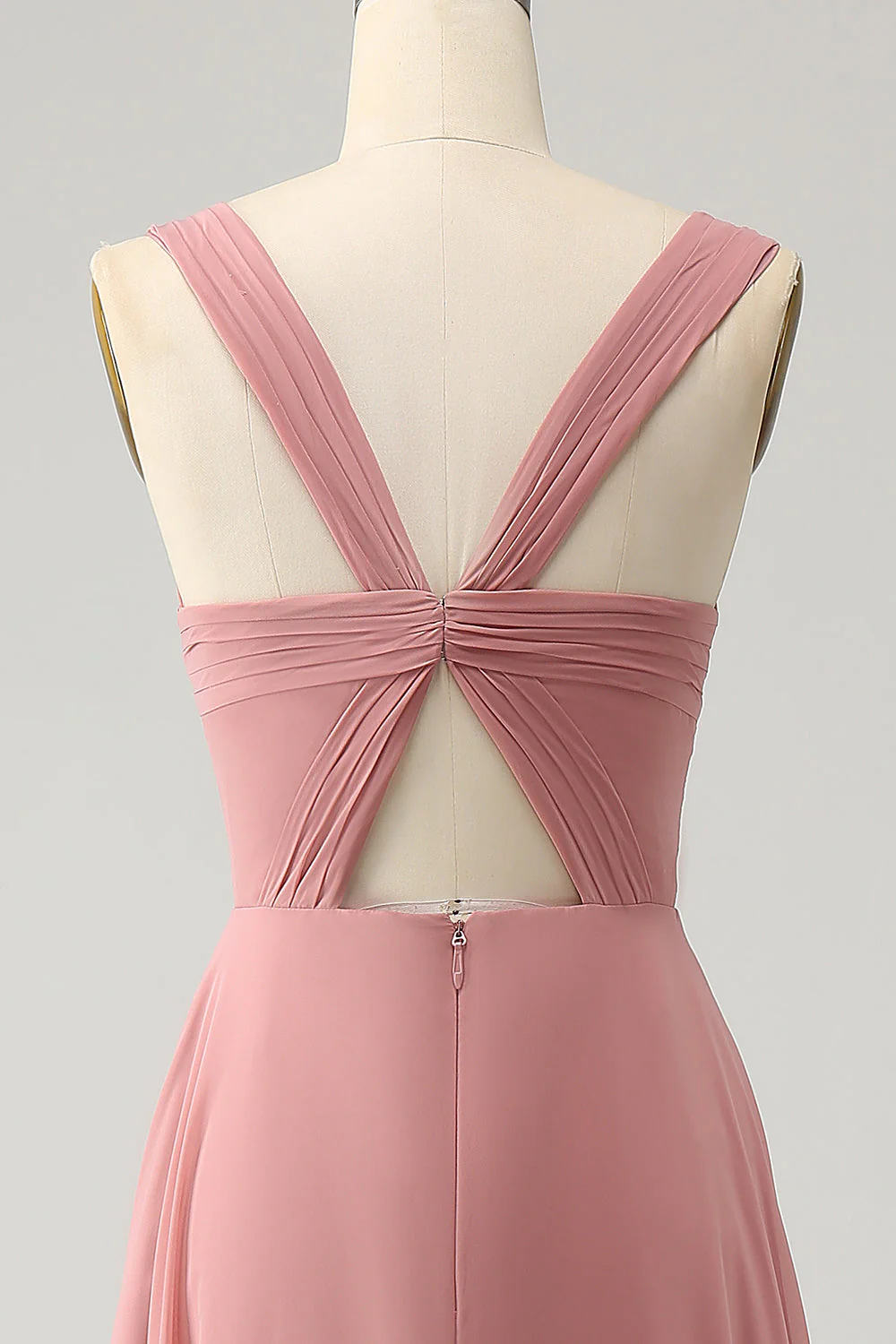 Robe de demoiselle d’honneur longue à bretelles spaghetti en ligne rouge brique avec fente - Image 5