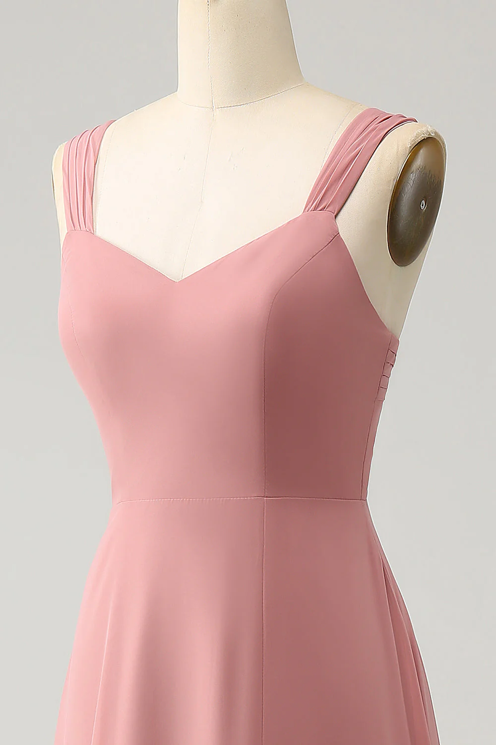 Robe de demoiselle d’honneur longue à bretelles spaghetti en ligne rouge brique avec fente - Image 6