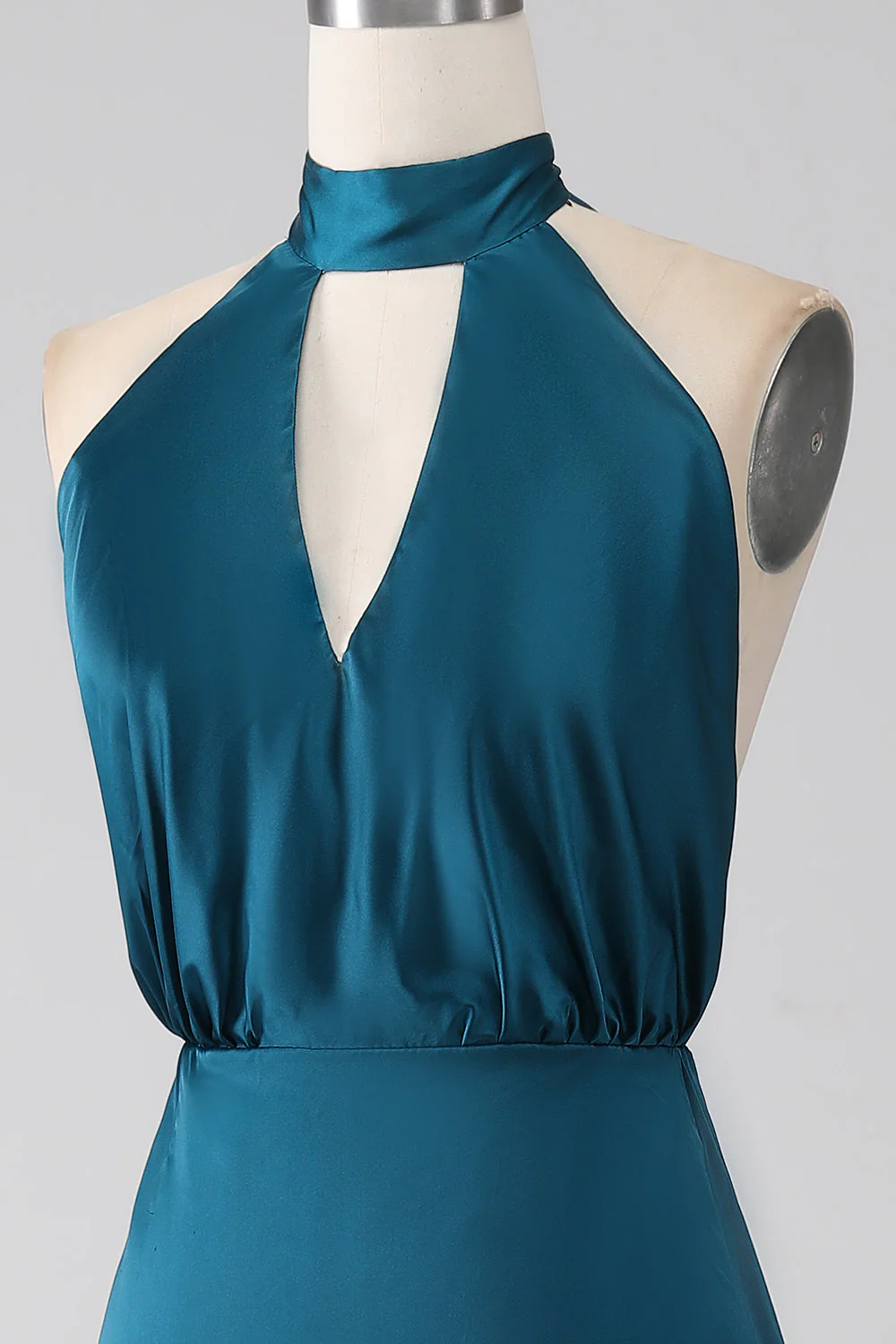 Robe de demoiselle d’honneur longue à col nu paon A-ligne avec fente - Image 6