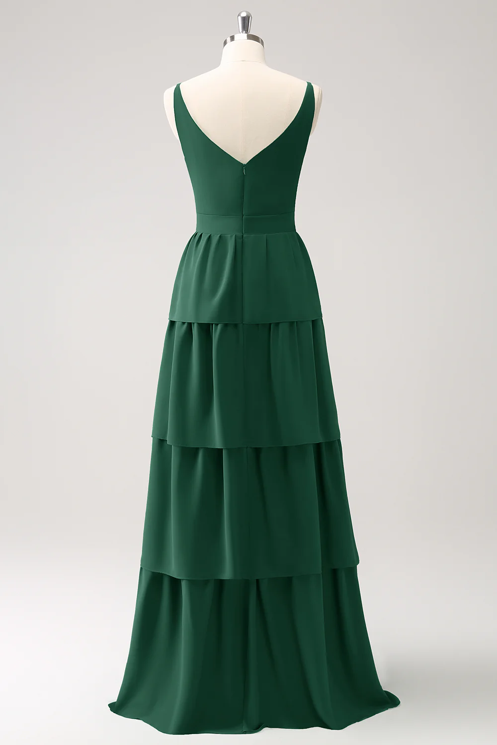 Robe de demoiselle d’honneur longue à niveaux à col en V Rouge - Image 10