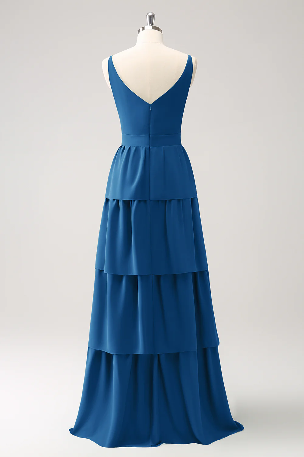Robe de demoiselle d’honneur longue à niveaux à col en V Rouge - Image 14