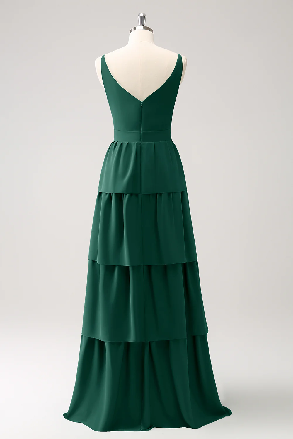 Robe de demoiselle d’honneur longue à niveaux à col en V Rouge - Image 16
