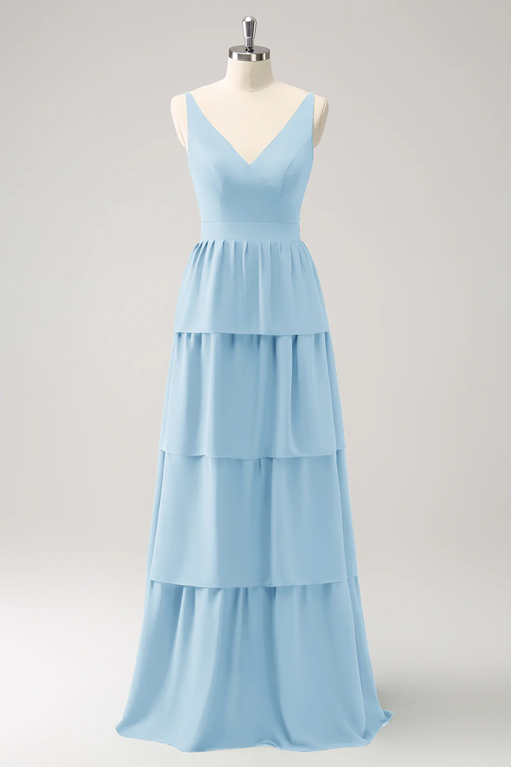 Robe de demoiselle d’honneur longue à niveaux à col en V Rouge - Image 19