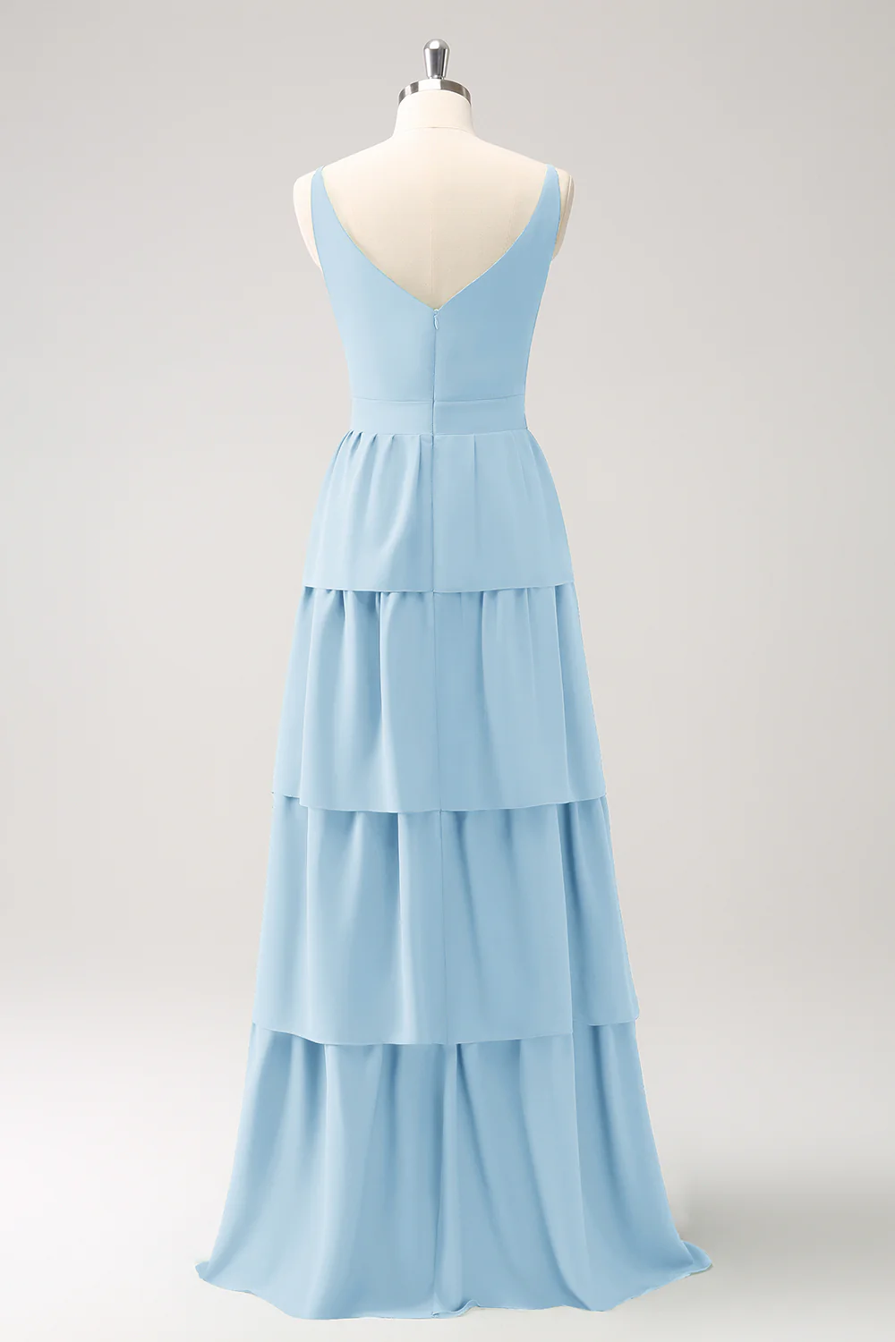 Robe de demoiselle d’honneur longue à niveaux à col en V Rouge - Image 20