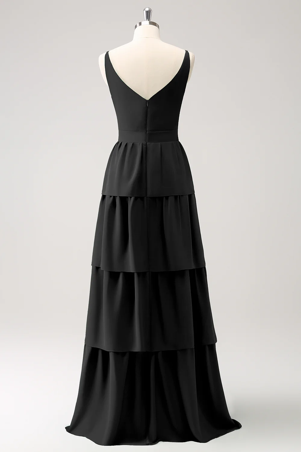 Robe de demoiselle d’honneur longue à niveaux à col en V Rouge - Image 8
