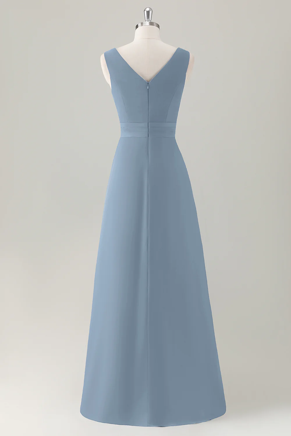 Robe de demoiselle d’honneur longue à volants trapèze bleu foncé avec fente - Image 16