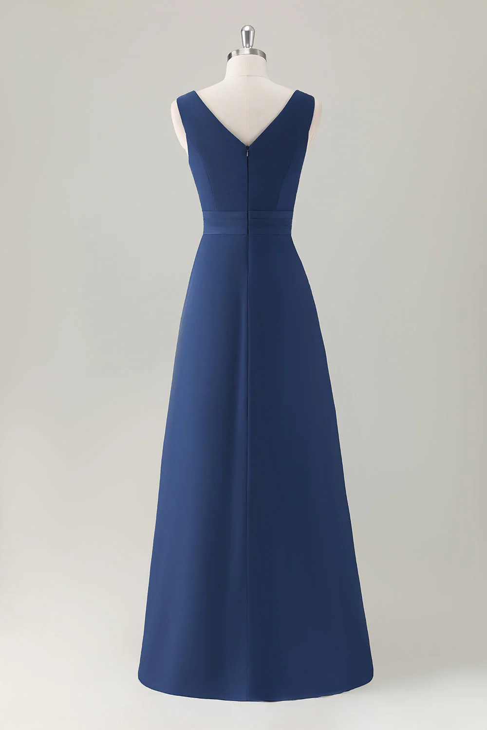 Robe de demoiselle d’honneur longue à volants trapèze bleu foncé avec fente - Image 2