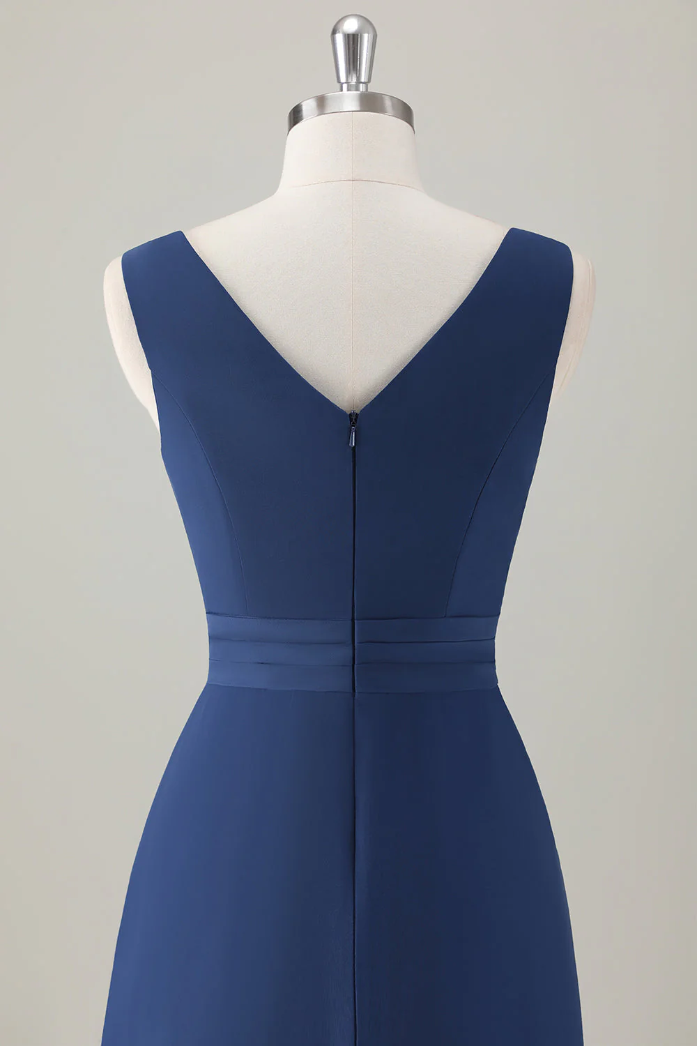 Robe de demoiselle d’honneur longue à volants trapèze bleu foncé avec fente - Image 5
