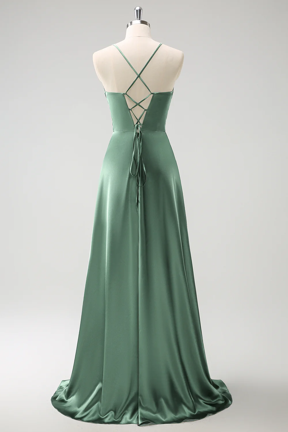 Robe de demoiselle d’honneur longue en satin froncé trapèze froncé dans le dos - Image 20