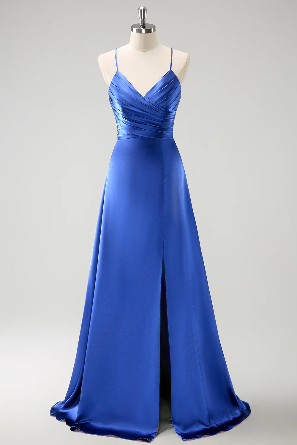 Robe de demoiselle d’honneur longue en satin froncé trapèze froncé dans le dos - Image 21