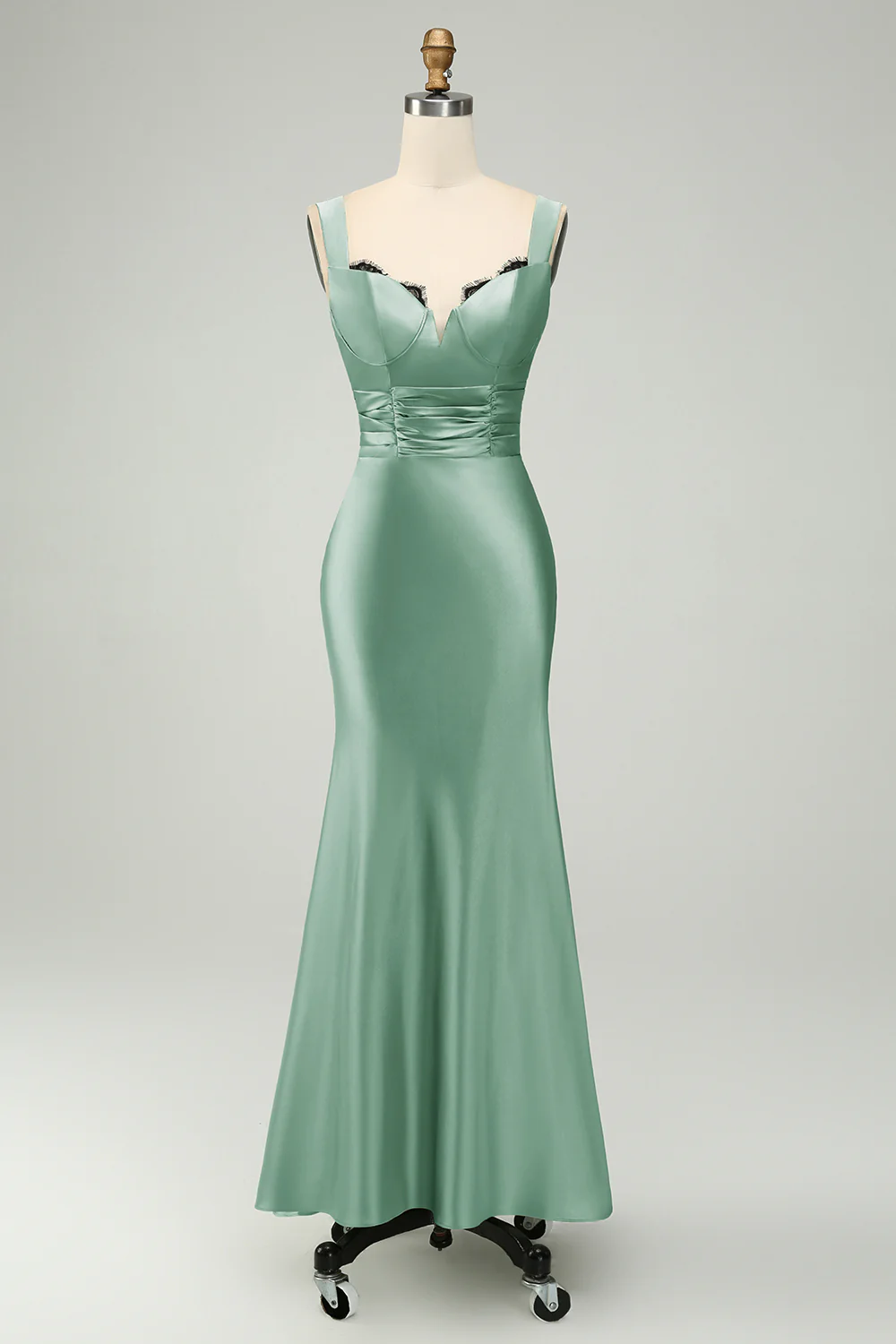 Robe de demoiselle d’honneur longue en satin rose poussiéreuse avec dentelle de cils - Image 3