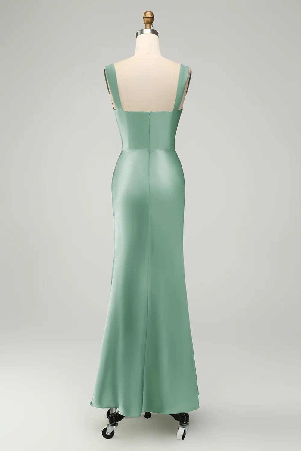Robe de demoiselle d’honneur longue en satin rose poussiéreuse avec dentelle de cils - Image 4