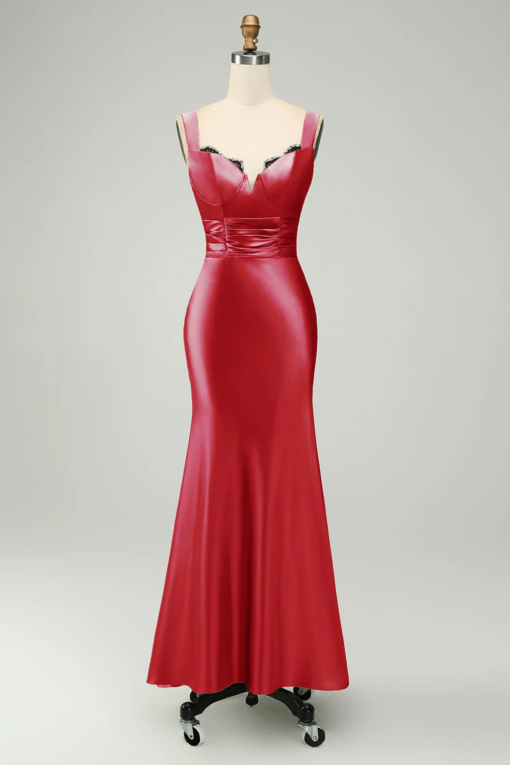 Robe de demoiselle d’honneur longue en satin vert avec dentelle de cils - Image 7