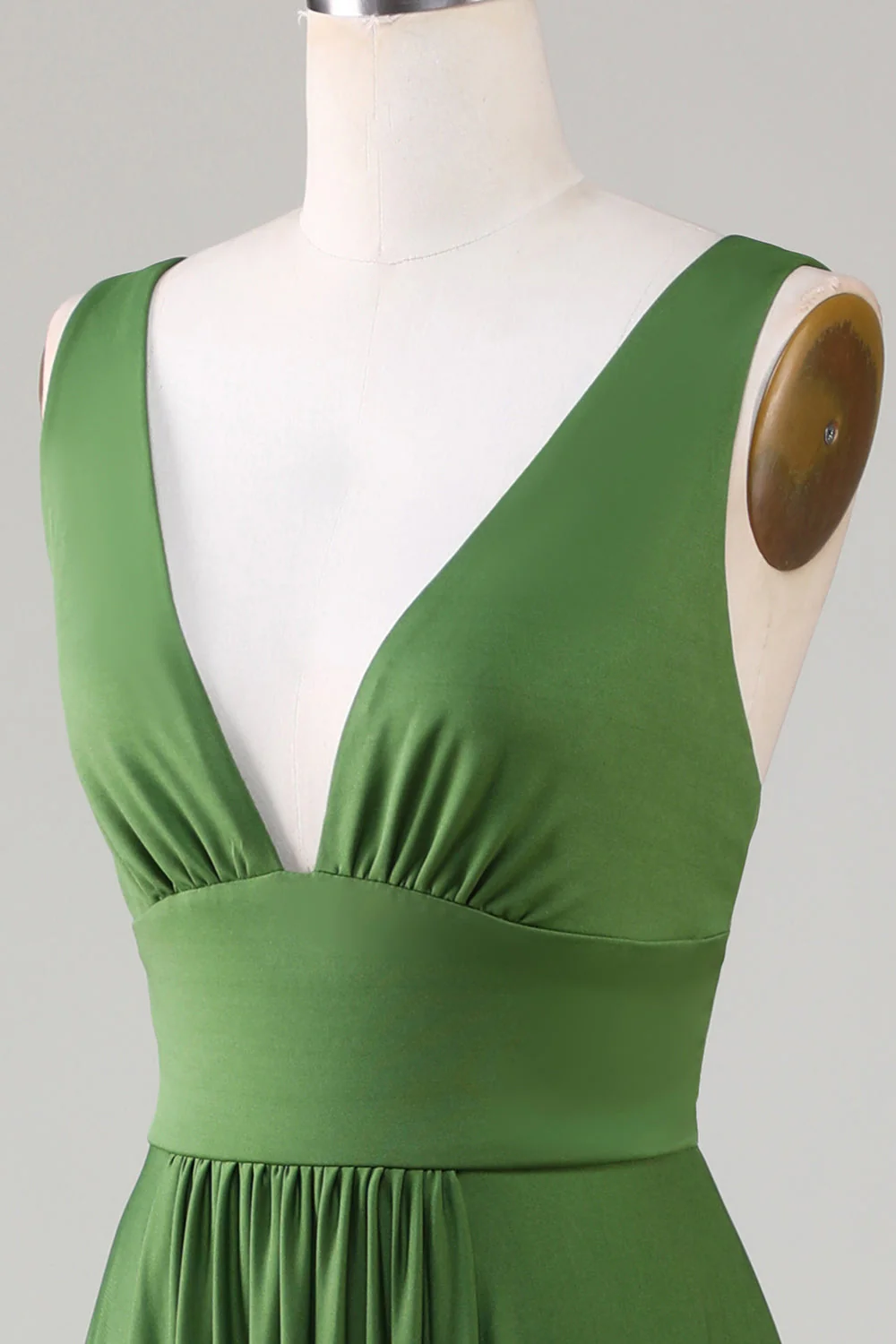 Robe de demoiselle d’honneur longue sans manches Olive Décolleté en V profond - Image 6