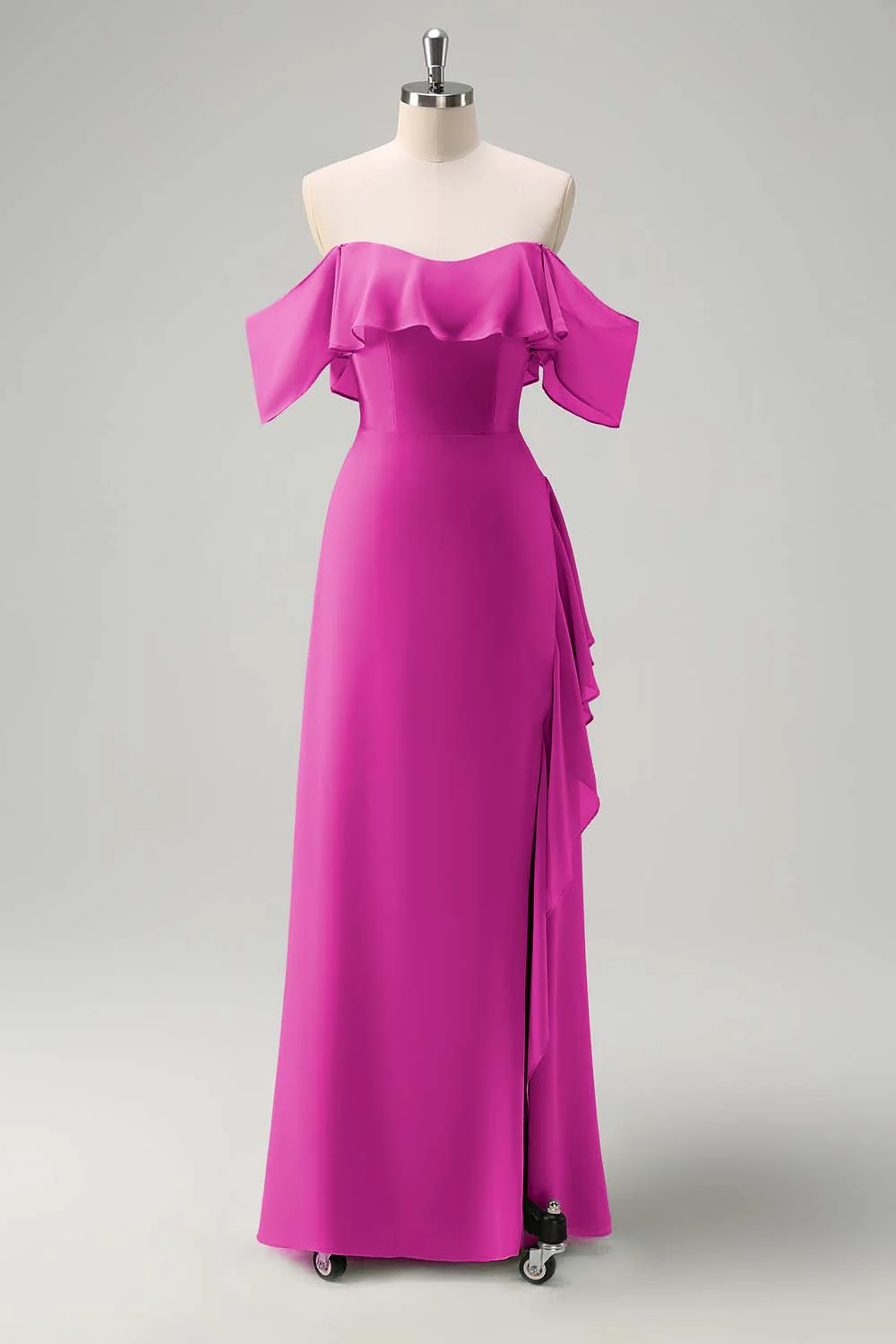 Robe de demoiselle d’honneur longue sirène vert clair à épaules dénudées avec fente à volants - Image 17